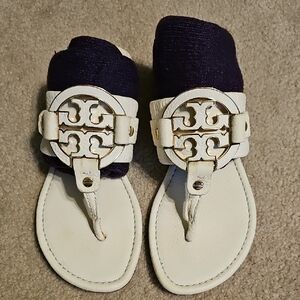 Tory Burch Off White Sandals with Gold Details